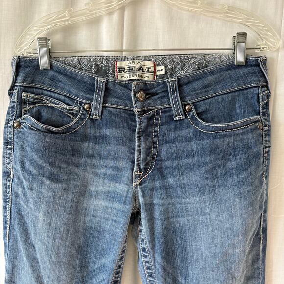 Ariat REAL Denim Jeans Womens 30R Blue Medium Wash Stretch Mid Rise Straight Leg - Picture 2 of 8